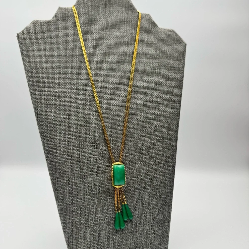 Vintage Green Glass Gold Plated Slide - Picture 7 of 14